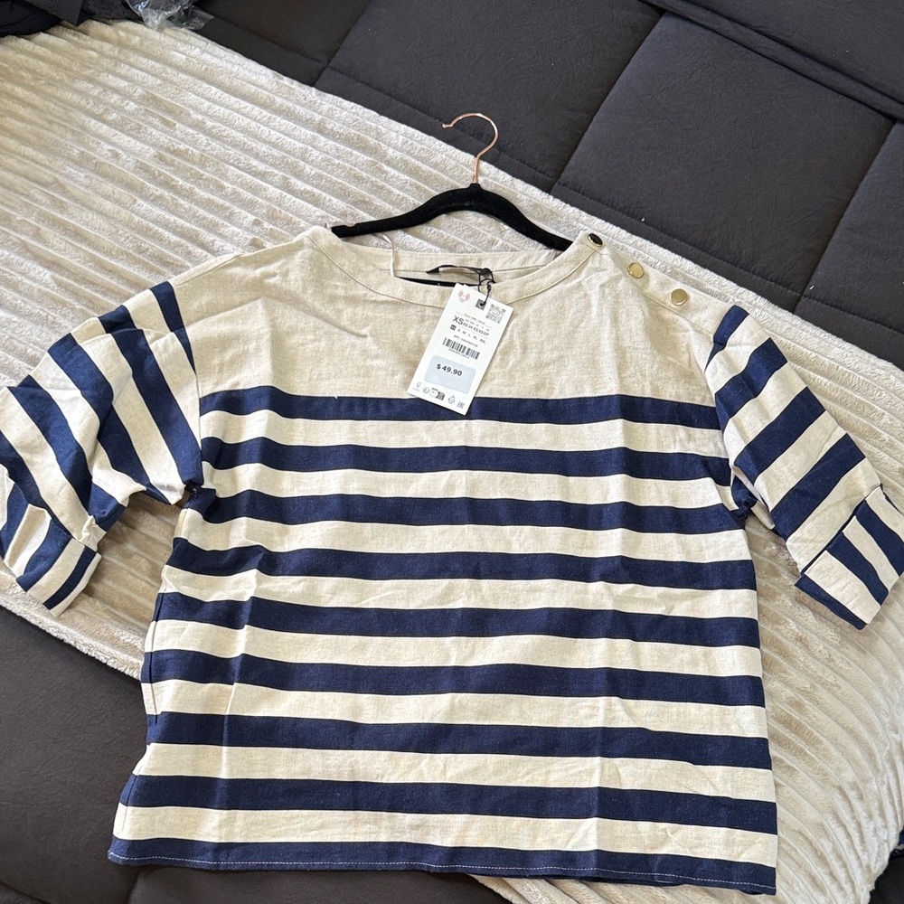 Zara Striped Navy and Cream Blouse